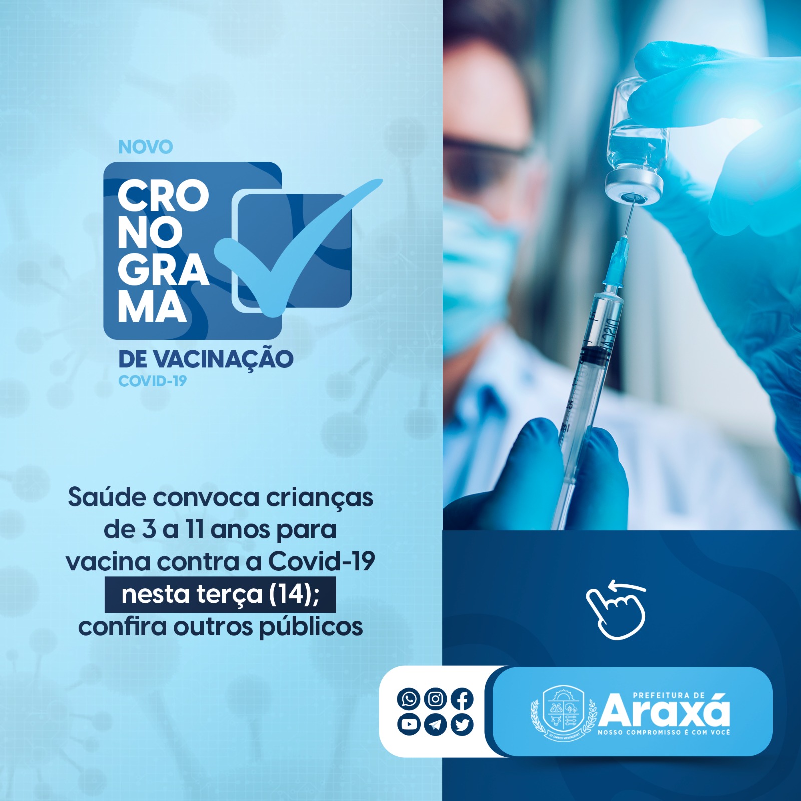 Saúde convoca crianças de 3 a 11 anos para vacina contra a Covid-19 nesta terça (14); confira outros públicos