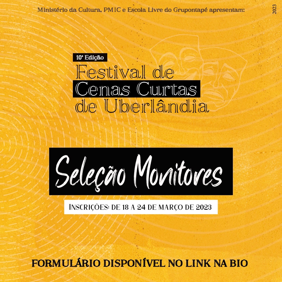 O 10º Festival de Cenas Curtas de Uberlândia abre chamada paras inscrição de monitores