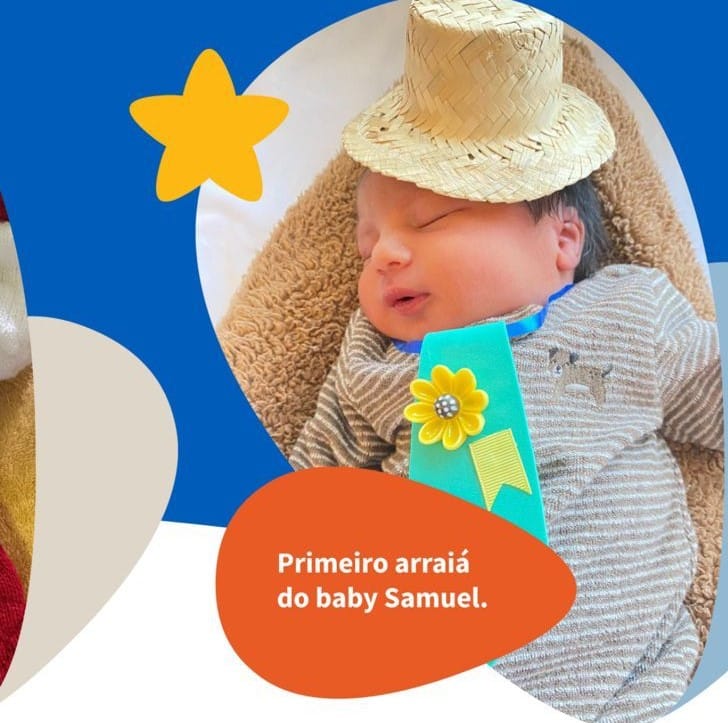 Bebês ganham ensaio fotográfico com adereços juninos em hospital de Uberlândia-MG