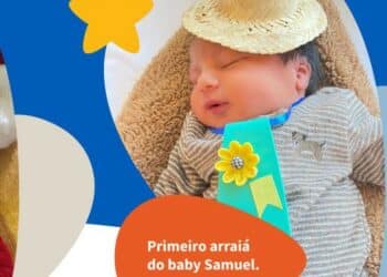 Bebês ganham ensaio fotográfico com adereços juninos em hospital de Uberlândia-MG