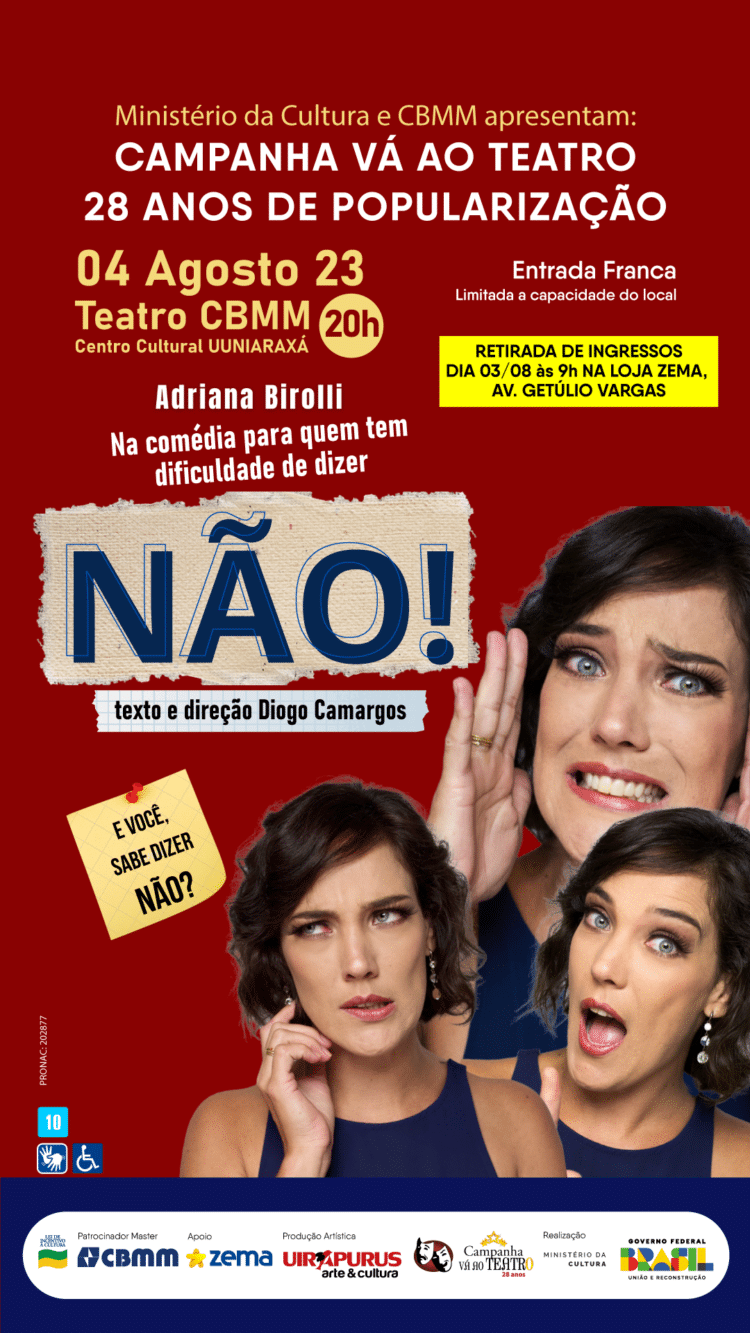 “NÃO”, UMA COMÉDIA DE SUCESSO em turnê chega em Araxá na CAMPANHA VÁ AO TEATRO.