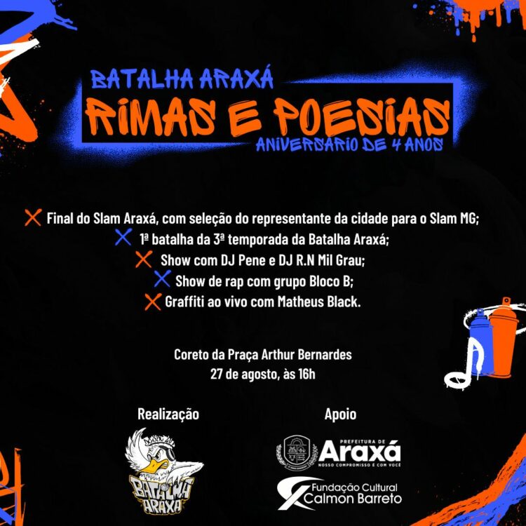 Praça Arthur Bernardes recebe Batalha Araxá: Rimas e Poesias neste domingo (27)