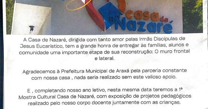 Convite – Inauguração melhorias Casa de Nazaré