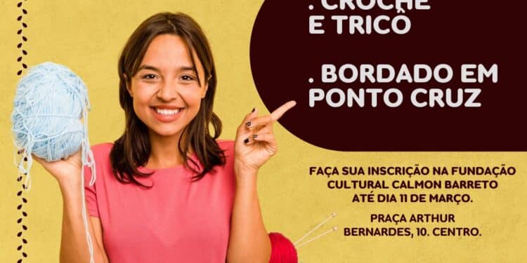 Ateliê de Tecelagem está com 40 vagas abertas para os cursos de Bordado em Ponto Cruz e Crochê e Tricô
