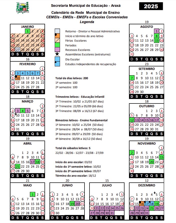 Secretaria de Educação divulga calendário escolar de Araxá para 2025