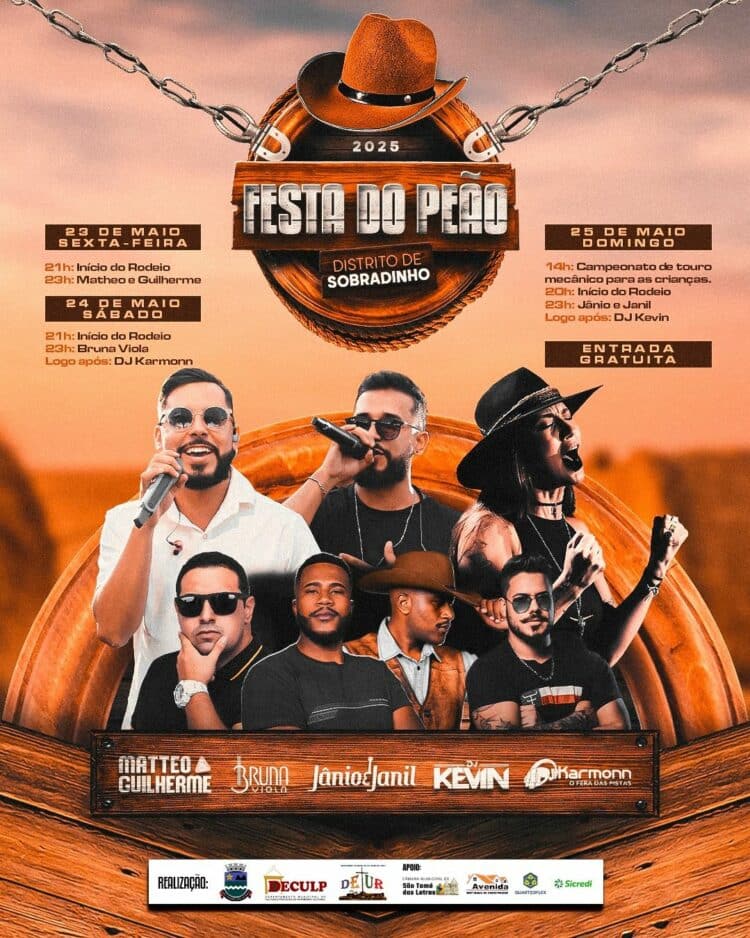 Distrito de Sobradinho (São Thomé das Letras) se prepara para a imperdível Festa do Peão 2025 com atrações musicais e entrada gratuita.