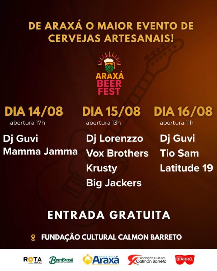 Araxá Beer Fest será realizado nos dias 14 a 16 de agosto na Fundação Cultural Calmon Barreto