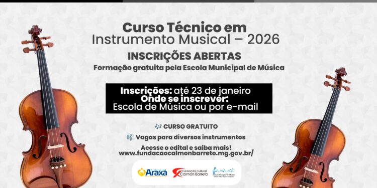 Prefeitura de Araxá abre inscrições para curso técnico em Instrumento Musical