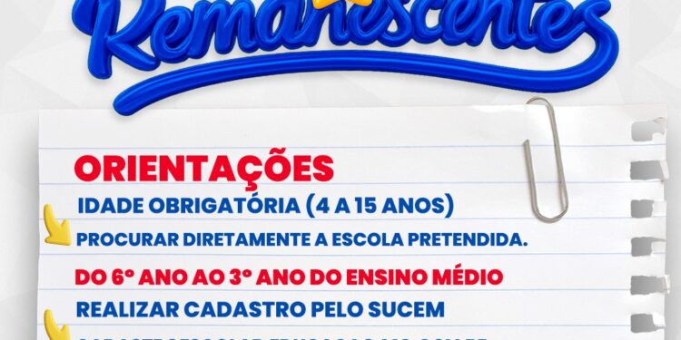 Encaminhamento para vagas remanescentes da rede de ensino começa em 27 de janeiro