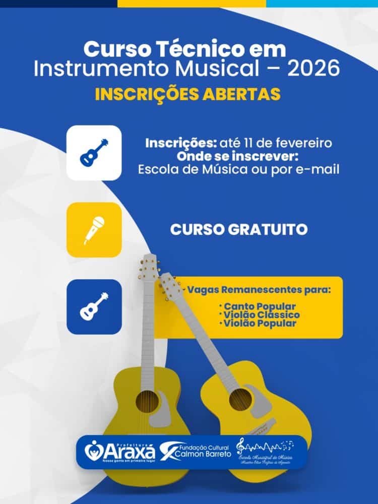 Escola Municipal de Música abre inscrições para vagas remanescentes do Curso Técnico em Instrumento Musical