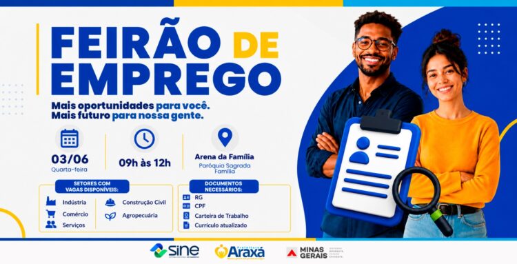 Feirão do Emprego oferece cerca de 600 vagas nesta quarta-feira (03) em Araxá