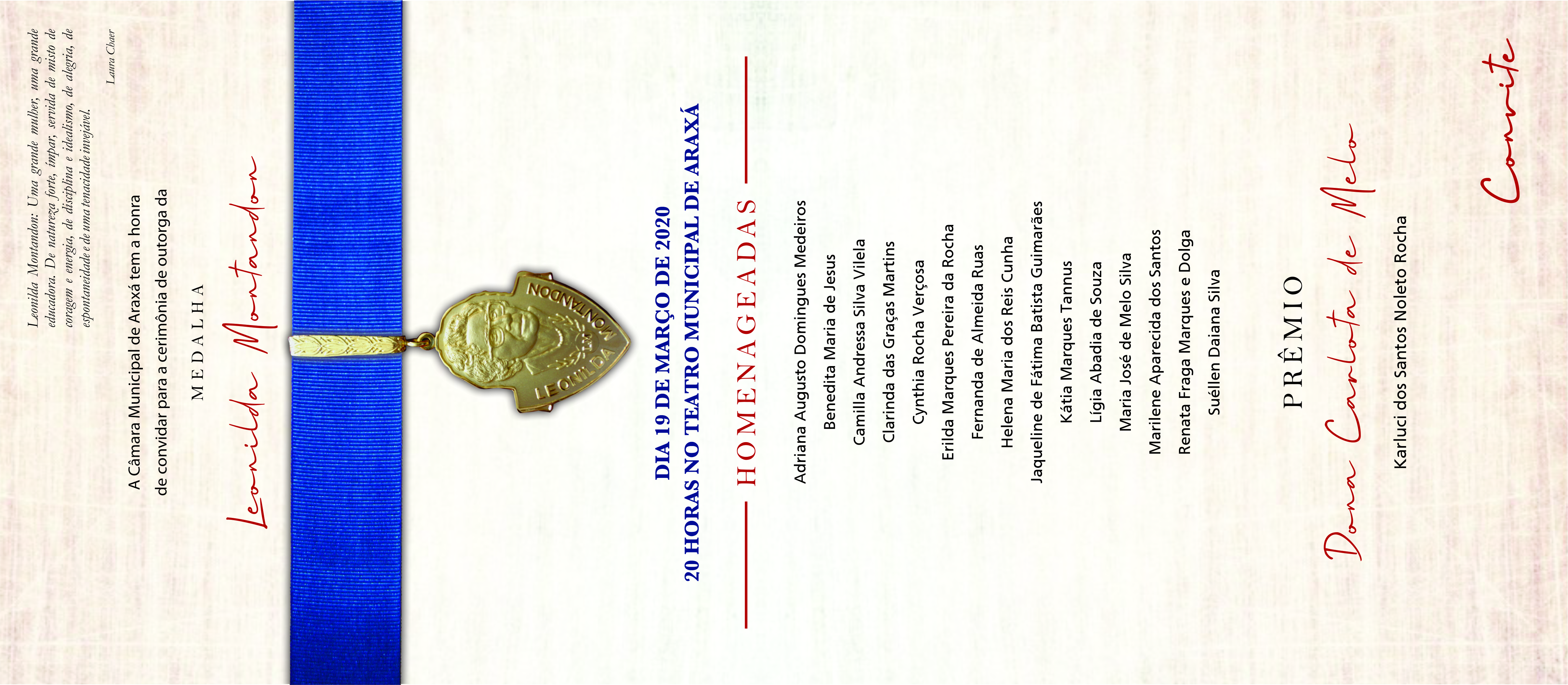 Câmara de Araxá divulga homenageadas com a Medalha Leonilda Montandon – 2020